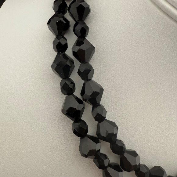 Faceted Black Glass Bead Necklace With 14K Gold Filled Accents Two-Strand Elegan - Picture 3 of 9
